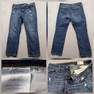 Cosmic Blue Love C130LOP-PET Distressed Straight Leg Petite Jeans Womens 28 EUC